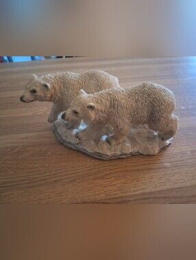 Bear Figurine Pair - Beige Decorative Home Accent